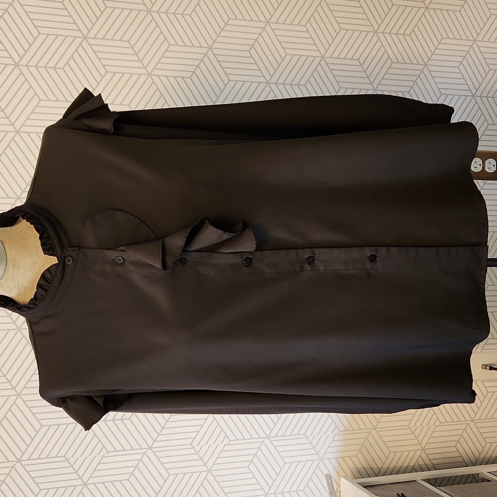 4 for $19 SHEIN Curve Black Ruffle Long Sleeve Button-Down Blouse | Size 1X